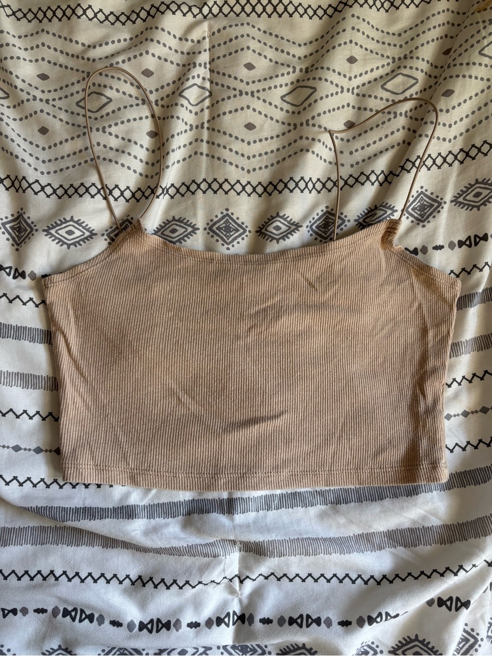 H&M Ribbed Spaghetti-Strap Crop Top - Tan